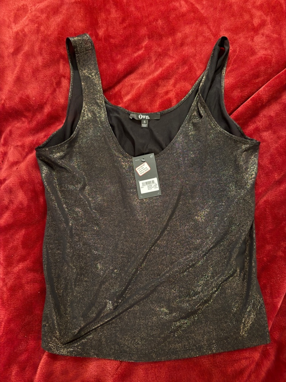 Women's Black Metallic Shine Tank Top